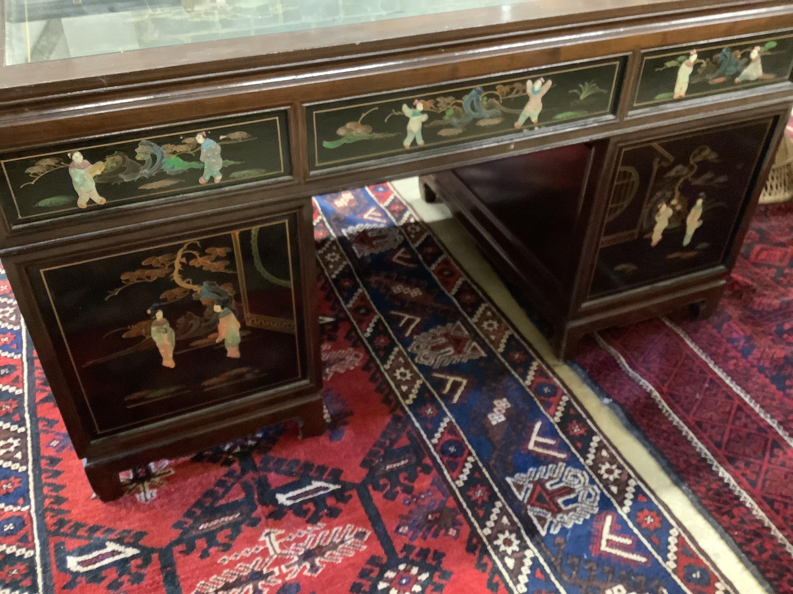 A Chinese pedestal desk, width 138cm, depth 76cm, height 76cm
